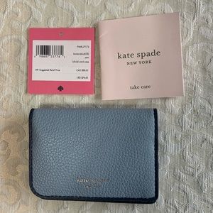 NWT Kate Spade New York Sam Blue/Navy piping Bi-fold Card Case